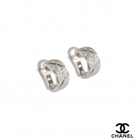 Chanel White Gold Diamond Coco Crush Hoop Earrings J11135